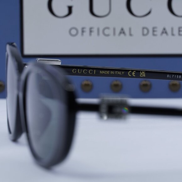 Gucci GG1684SA 002 Oval Sunglasses - Shiny Black/Grey main image 5